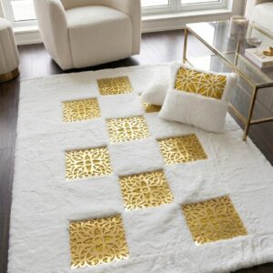Luxury Γουνινο χαλι με χρυσα Laser cut μοτιβα