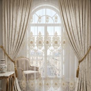 Πολυτελες σετ κουρτινες Baroque Marble – Μπεζ χρυσο